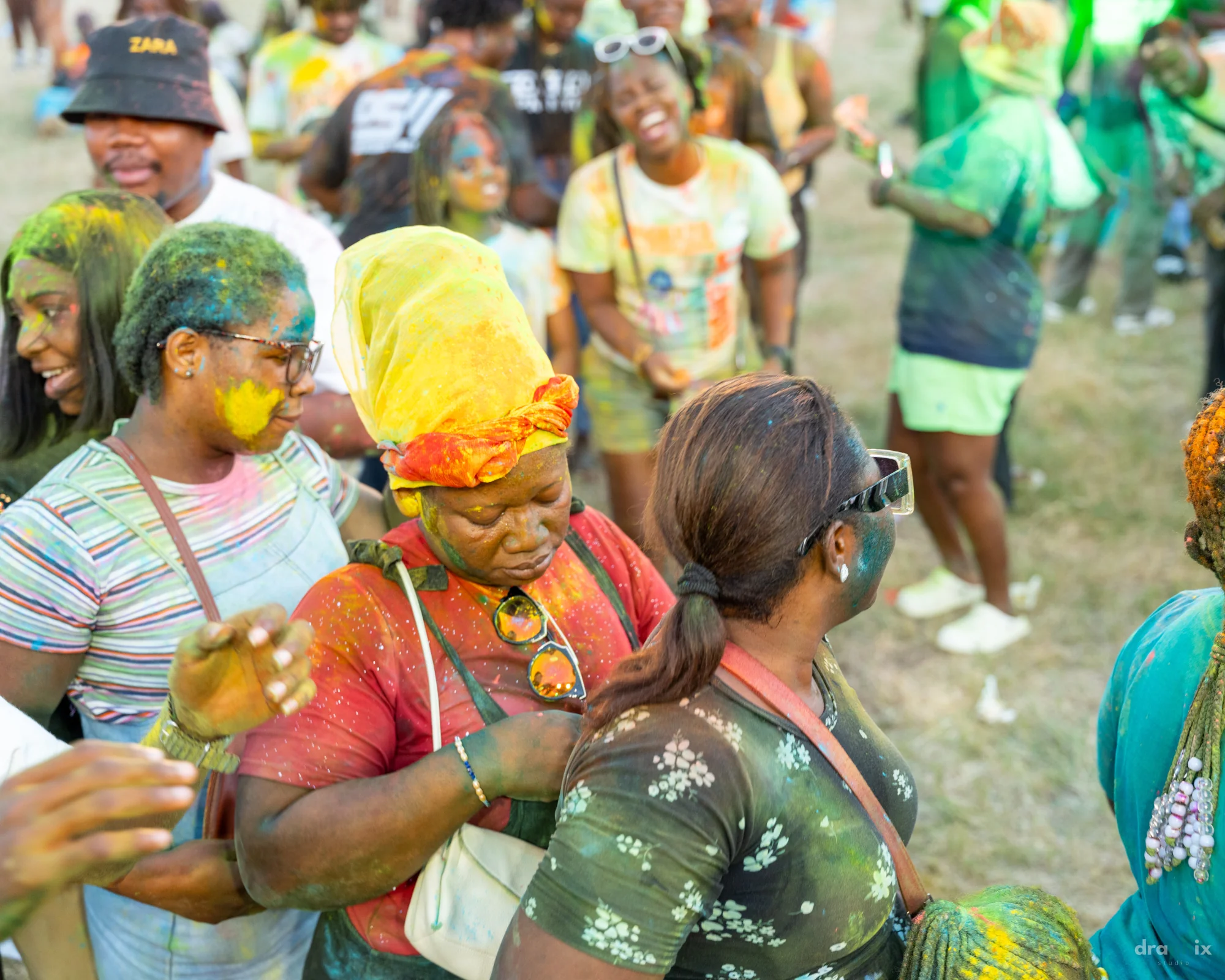 Colorful festival crowd scene