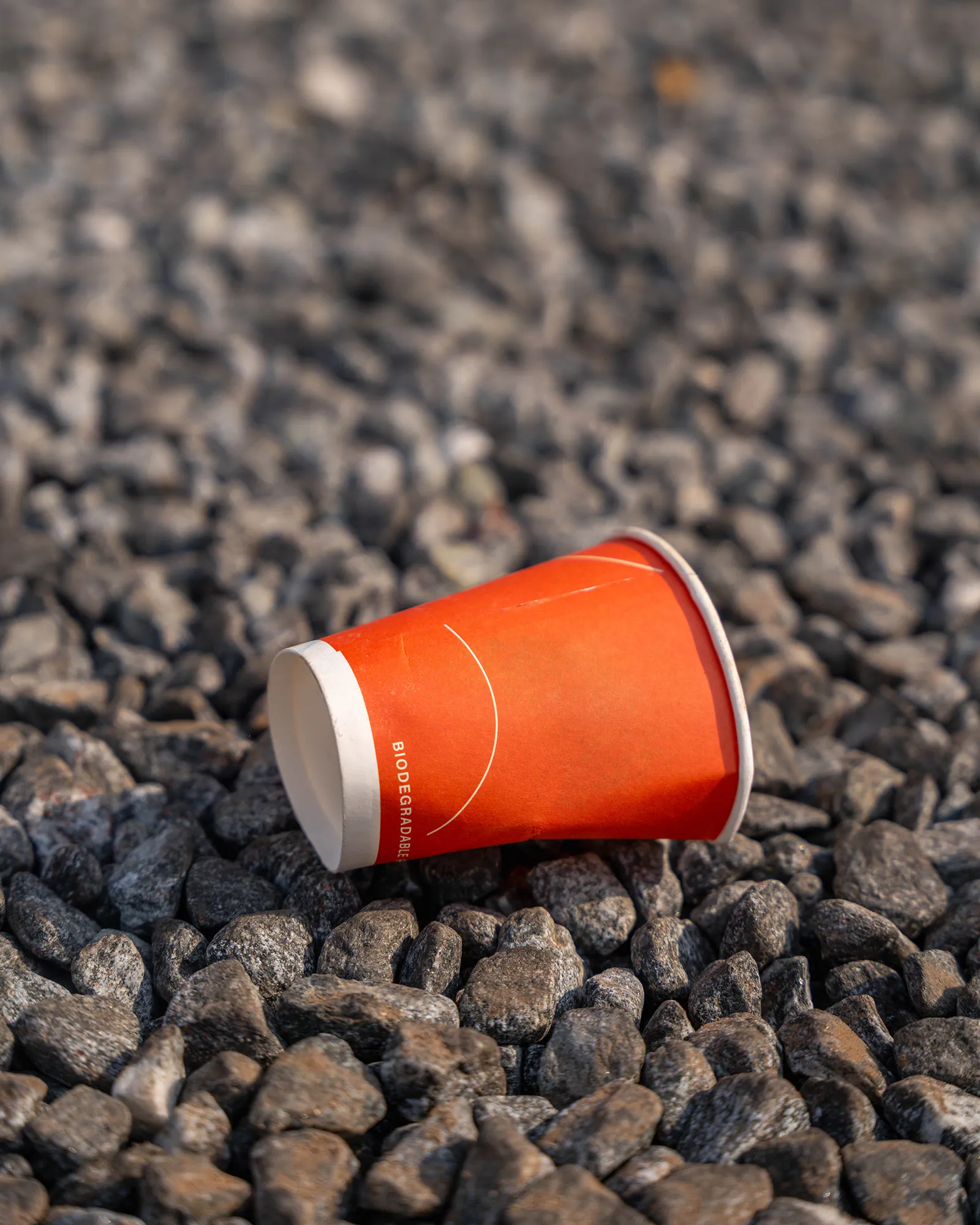 Red cup on gravel
